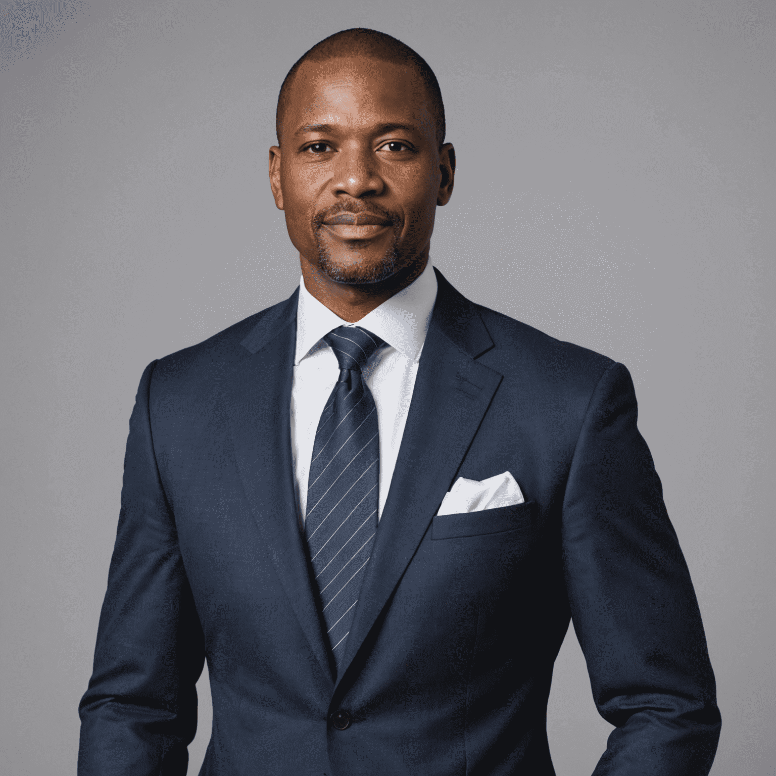 Portrait of AfricaBizPro founder, a professional-looking man in his 40s wearing a suit and tie