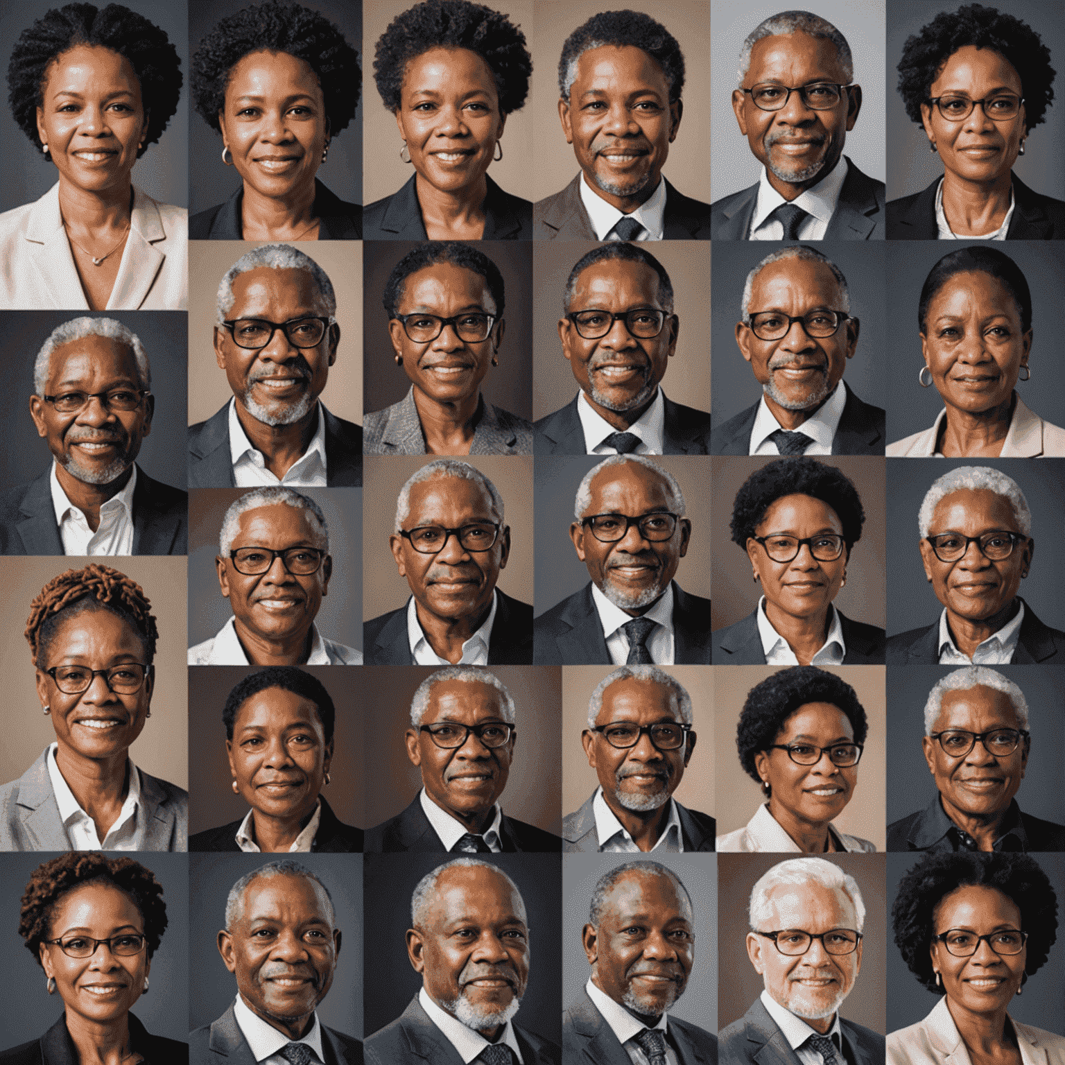 A collage of photos showing successful South African entrepreneurs of various ages and backgrounds, looking confident and determined