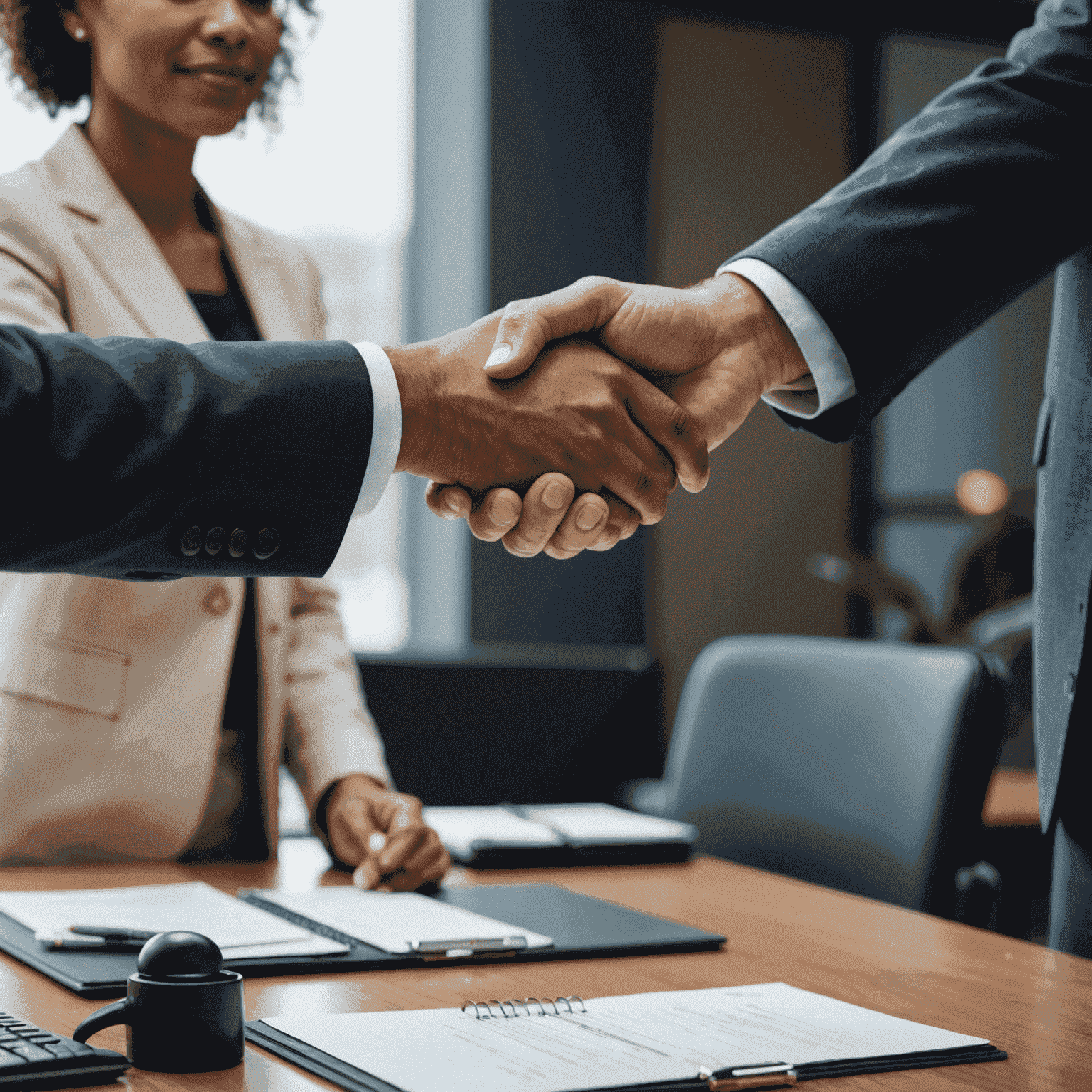 A handshake between a business consultant and a client, symbolizing the partnership and trust built through effective consulting engagements